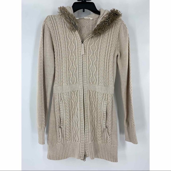 Athleta Nordic Cream Cable Knit Zip Up 